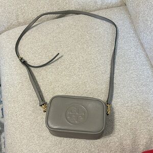 Tory Burch Gray Pebbled Leather Crossbody Camera Bag